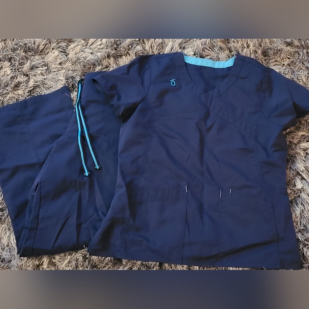 Navy Blue Scrubs with Teal Accents Set